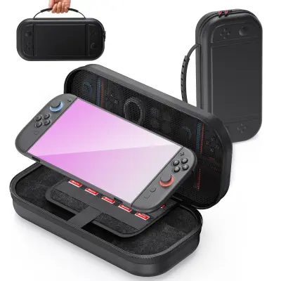 Torbica za Nintendo Switch 2 - Črna PU usnje in EVA zaščitna torba za shranjevanje Black