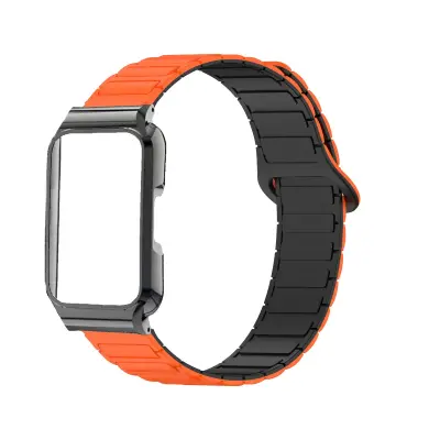 Zamenljiva magnetna silikonska zapestnica za Huawei Band 11 Black Orange