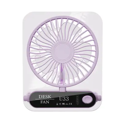 Prozoren ventilator z digitalnim zaslonom, USB 2000mAh, 4-stopenjski Purple