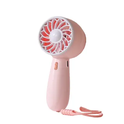 Mini ročni USB ventilator, 3-stopenjski, tih in z vrvico Pink