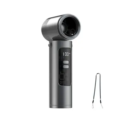 Ročni mini ventilator visoke hitrosti — turbinski pretok zraka, brezkrtačni motor, USB-polnljiv, 3-v-1 ročni/vrat/namizni Siva