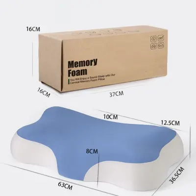 Spominska pena vratna blazina z ergonomsko metuljasto obliko in hladilno ledeno svilo Blue