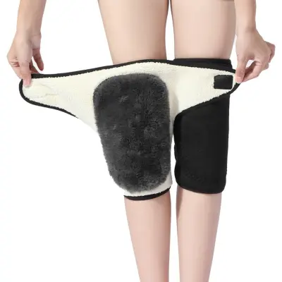 Grelni opornik za kolena iz jagnječje volne za starejše - tople, debele blazinice  S