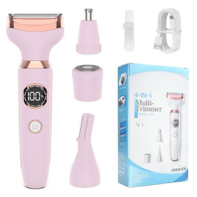 4-v-1 ženski električni brivnik – neboleče odstranjevanje dlak za obraz, telo, nos in obrvi Pink