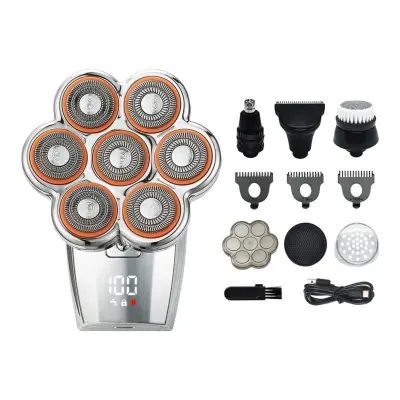 7D plavajoči električni brivnik – 7 rezil, LED, Type-C 900mAh Silver
