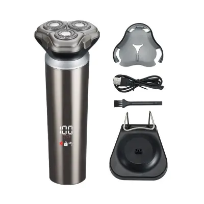 Moški rotacijski brivnik — vlažno/suho, USB, IPX7, LED zaslon, 80 min Silver