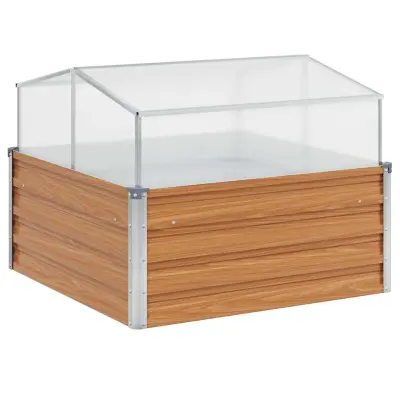 vidaXL Vrtna posoda s toplo gredico Svetlo rjava 100 x 100 x 77 cm