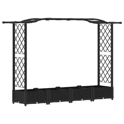 vidaXL Dvignjeno ležišče s trellisom in streho Črna 207 x 40 x 126 cm
