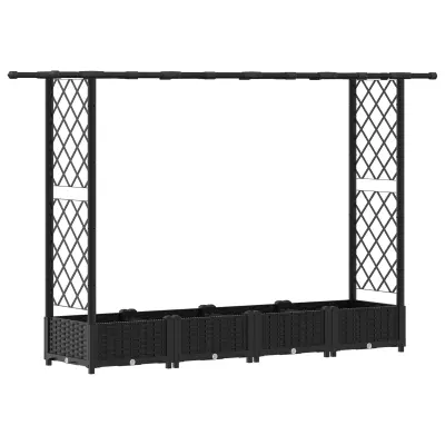 vidaXL Dvignjeno ležišče s trellisom in streho Črna 203 x 40 x 123 cm
