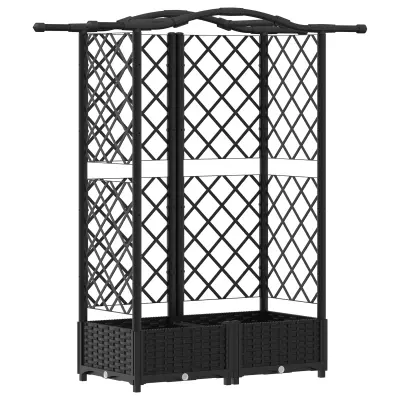 vidaXL Dvignjeno ležišče s trellisom in streho Črna 124 x 40 x 126 cm