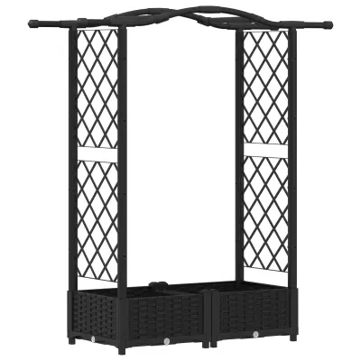 vidaXL Dvignjeno ležišče s trellisom in streho Črna 124 x 40 x 125 cm