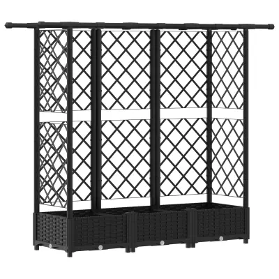 vidaXL Dvignjeno ležišče s trellisom in streho Črna 164 x 40 x 123 cm