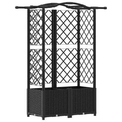 vidaXL Dvignjeno ležišče s trellisom in streho Črna 122 x 40 x 141 cm