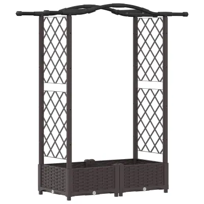vidaXL Dvignjeno ležišče s trellisom in streho Rjava 124 x 40 x 125 cm
