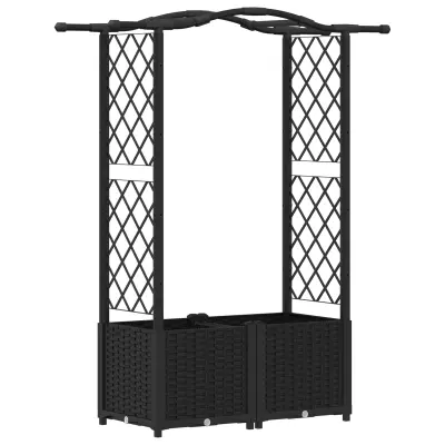 vidaXL Dvignjeno ležišče s trellisom in streho Črna 125 x 40 x 138 cm