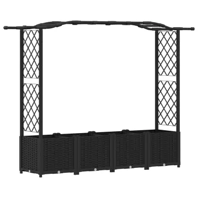 vidaXL Dvignjeno ležišče s trellisom in streho Črna 204 x 40 x 141 cm