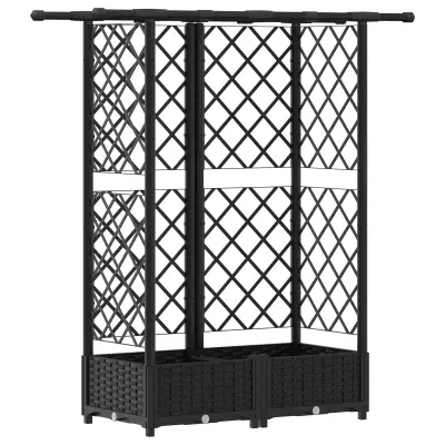vidaXL Dvignjeno ležišče s trellisom in streho Črna 124 x 40 x 123 cm