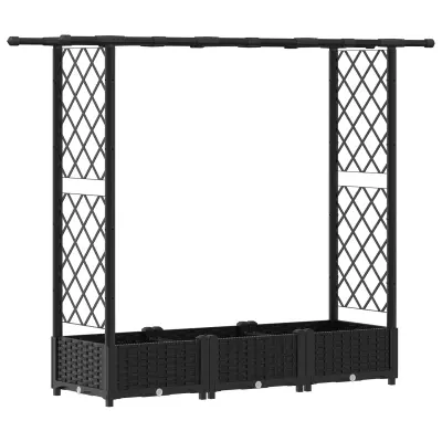 vidaXL Dvignjeno ležišče s trellisom in streho Črna 164 x 40 x 123 cm