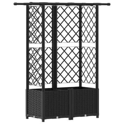vidaXL Dvignjeno ležišče s trellisom in streho Črna 124 x 40 x 138 cm