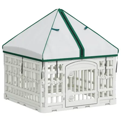 vidaXL 4-panelna pasja igralna ograja s streho Bela 63 x 63 x 67 cm
