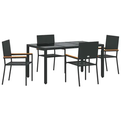 vidaXL Komplet za jedilnico v vrtu 5 pcs Črna poli ratan