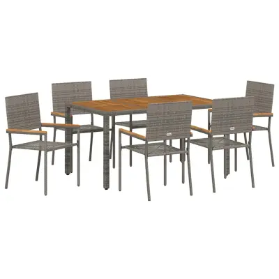 vidaXL Komplet za jedilnico v vrtu 7 pcs Siva poli ratan