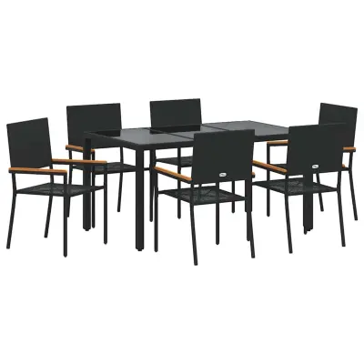 vidaXL Komplet za jedilnico v vrtu 7 pcs Črna poli ratan