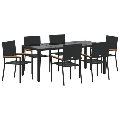 vidaXL Komplet za jedilnico v vrtu 7 pcs Črna poli ratan
