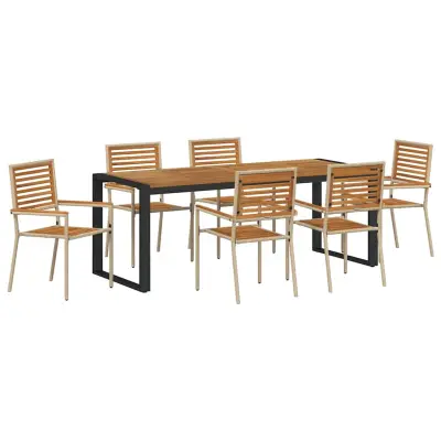 vidaXL Komplet za jedilnico v vrtu 7 pcs Bež in rjava poli ratan