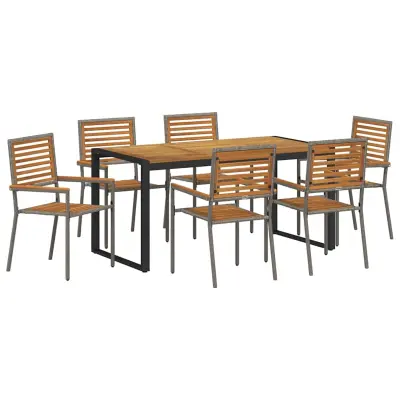 vidaXL Komplet za jedilnico v vrtu 7 pcs Siva in rjava poli ratan