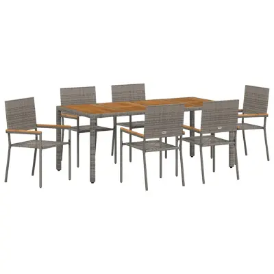 vidaXL Komplet za jedilnico v vrtu 7 pcs Siva poli ratan