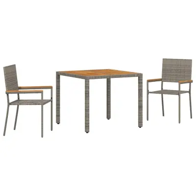 vidaXL Komplet za jedilnico v vrtu 3 pcs Siva poli ratan