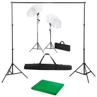 vidaXL Komplet za fotografski studio z ozadjem, svetilkami in dežniki