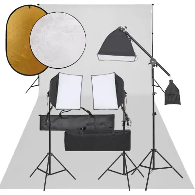 vidaXL Komplet za foto studio z lučmi, ozadjem in odbojnikom