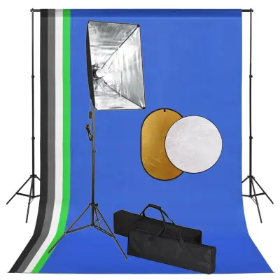 vidaXL Foto studijski komplet s softboxi, ozadjem in odbojnikom