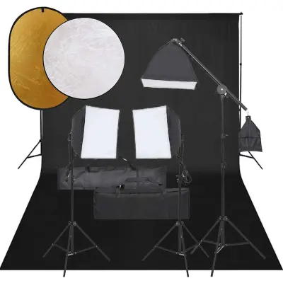 vidaXL Komplet za foto studio z lučmi, ozadjem in odbojnikom