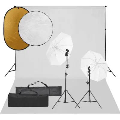 vidaXL Komplet za foto studio z lučmi, ozadjem in odbojnikom