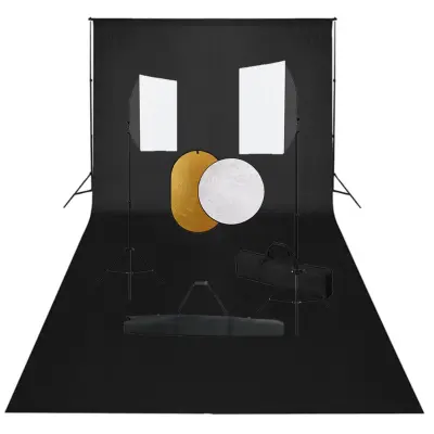 vidaXL Foto studijski komplet s softboxi, ozadjem in odbojnikom