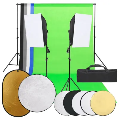 vidaXL Komplet za foto studio z lučmi, ozadjem in odbojnikom