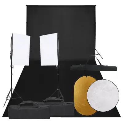 vidaXL Komplet za foto studio z lučmi, ozadjem in odbojnikom