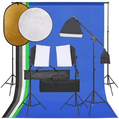 vidaXL Komplet za foto studio z lučmi, ozadjem in odbojnikom