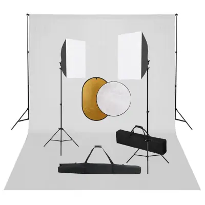 vidaXL Foto studijski komplet s softboxi, ozadjem in odbojnikom