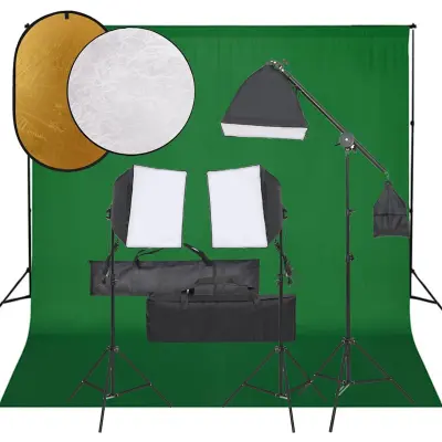 vidaXL Komplet za foto studio z lučmi, ozadjem in odbojnikom