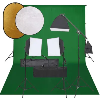 vidaXL Komplet za foto studio z lučmi, ozadjem in odbojnikom