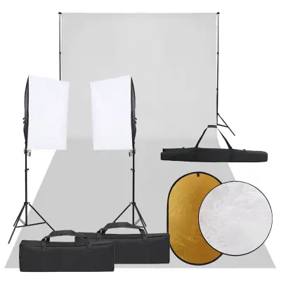 vidaXL Komplet za foto studio z lučmi, ozadjem in odbojnikom