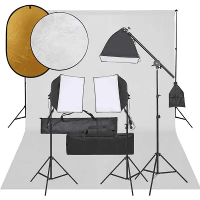 vidaXL Komplet za foto studio z lučmi, ozadjem in odbojnikom