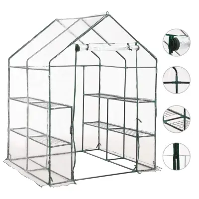 vidaXL Rastlinjak z 8 policami 143x143x195 cm