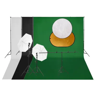 VidaXL Komplet za foto studio z lučmi, ozadjem in reflektorjem