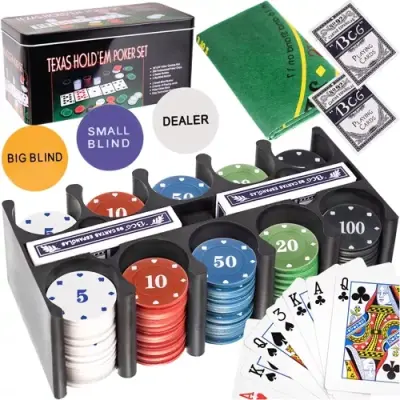 Poker set Texas Holdem, 200 žetonov, karte in podloga za igro