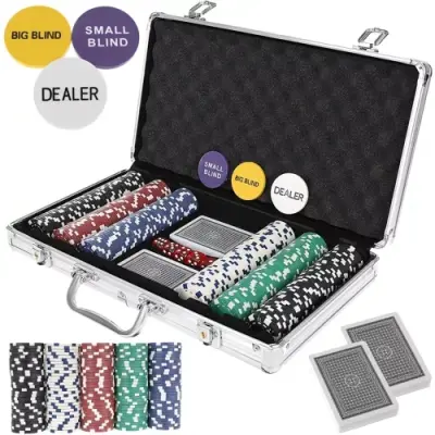 Poker set s 300 žetoni in kockami v aluminijastem kovčku